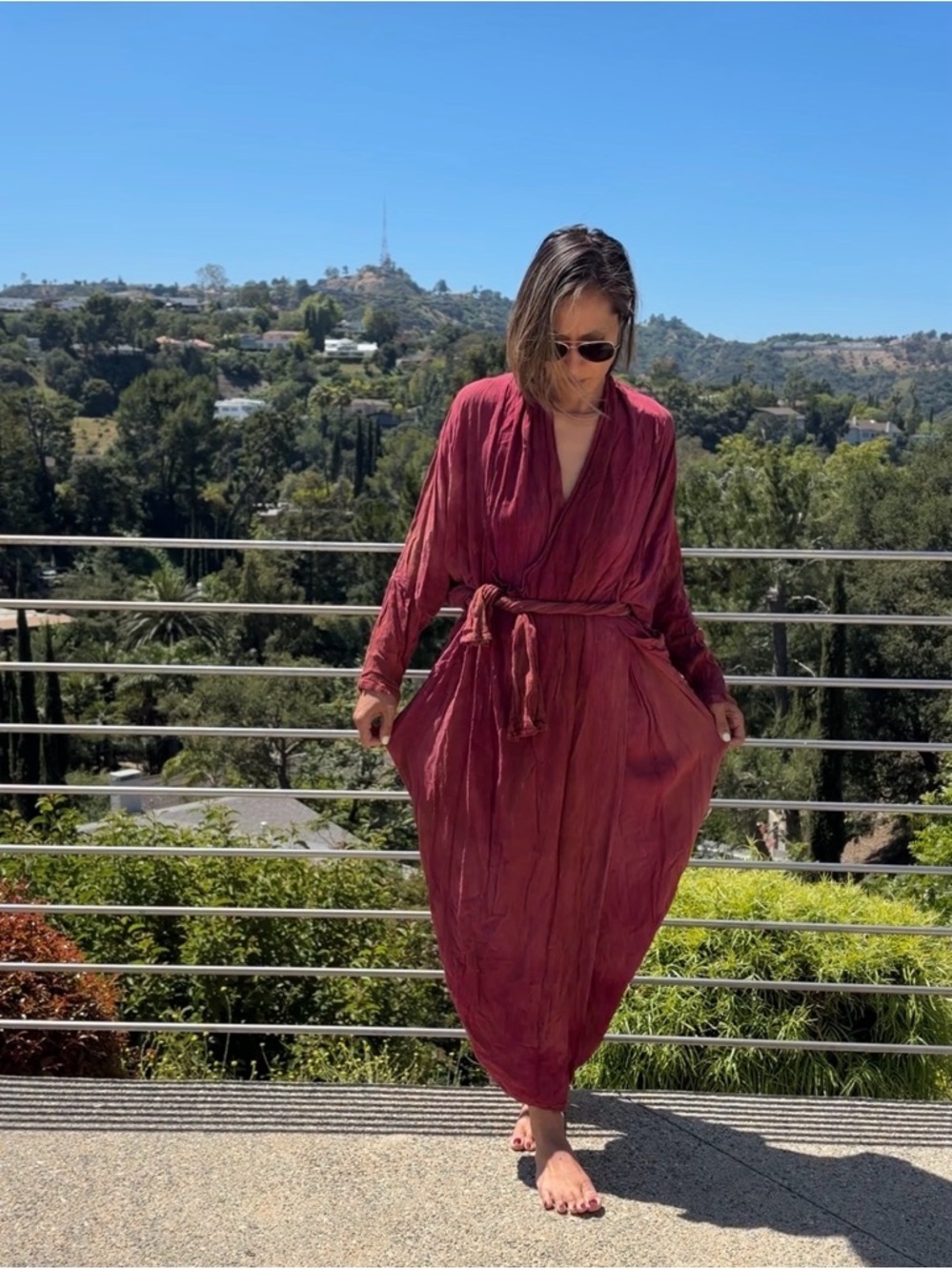 Maria Cauldron Dress Burgundy dyed red wrap maxi robe belt festival outfit  OS